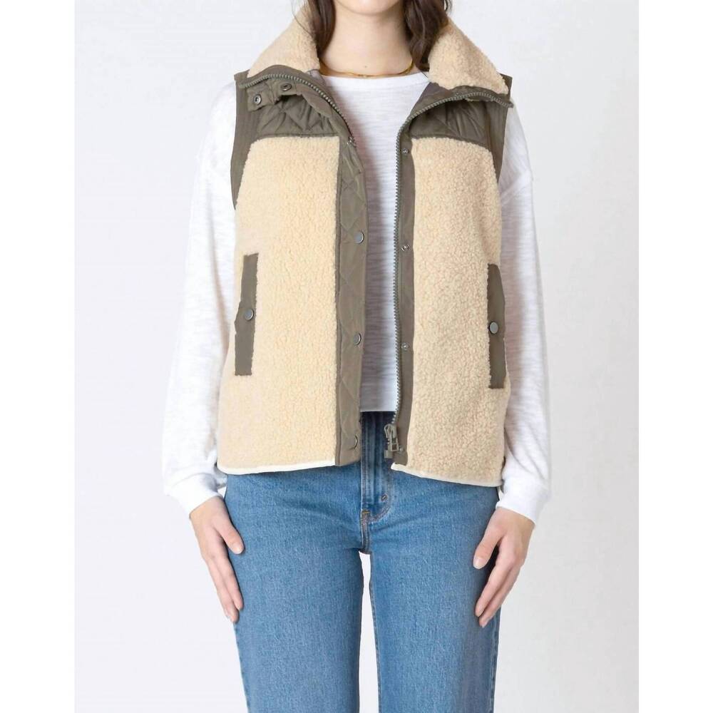 NEW DEX mixed fabric vest in olive tan